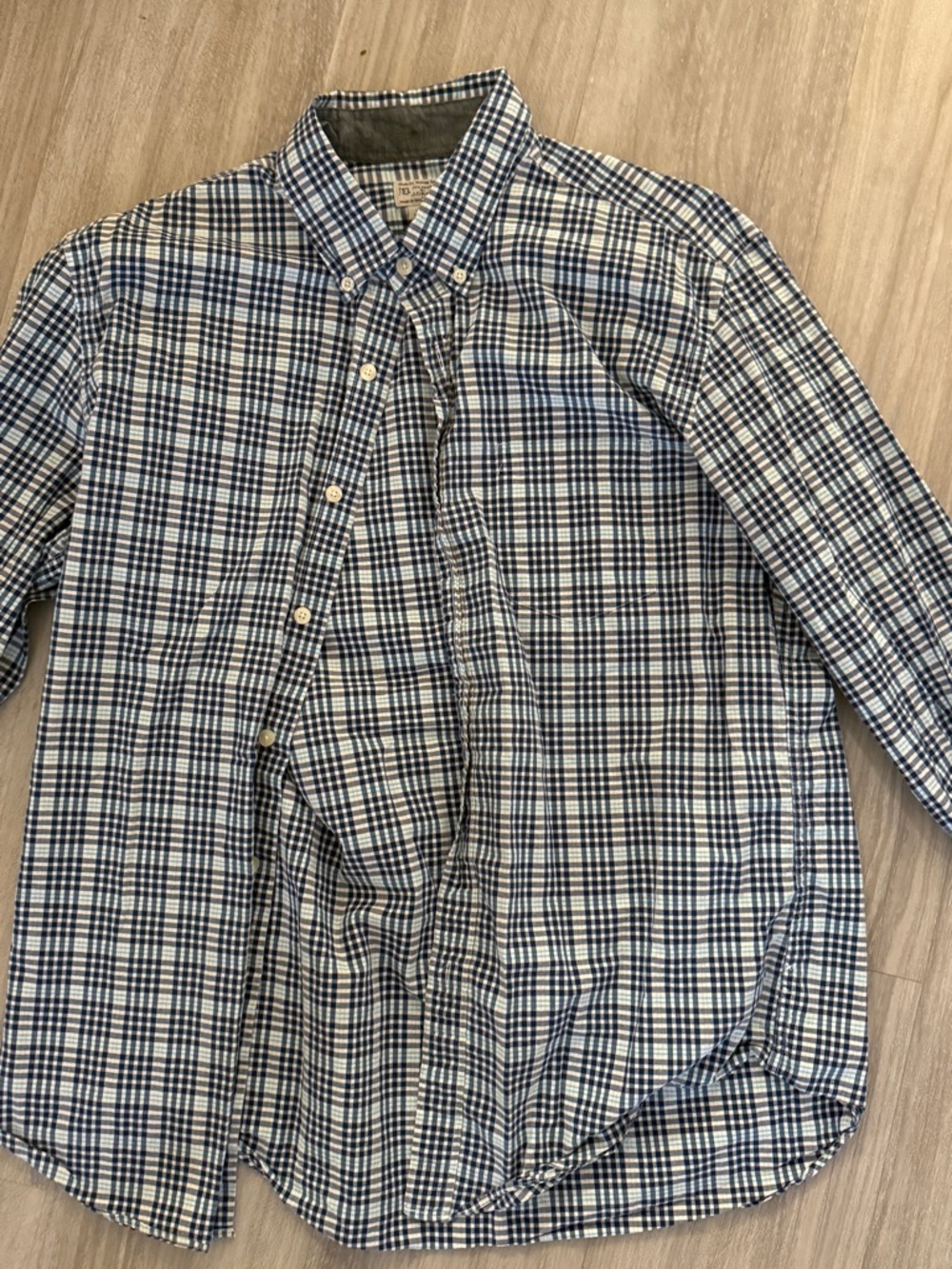 J Crew large Button-Down Plaid Shirt in Blue and White